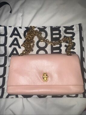Marc Jacobs Blush Pink Leather Shoulder Bag with Gold Chain